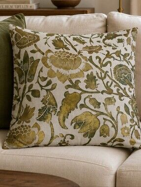 Pottery Barn Linen/Cotton  Botanical Gold and Green Accent Sham.